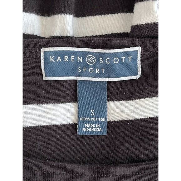 Karen Scott Size Small Elbow Sleeve Casual T Shirt Dress Black White Striped - Picture 6 of 7